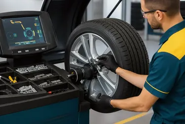 Técnico realizando balanceamento de rodas em Viamão.